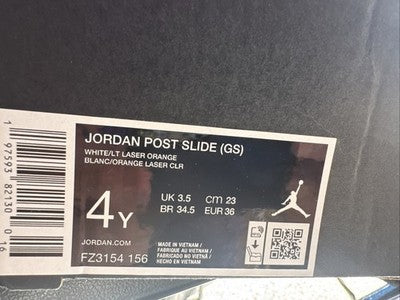 Nike Air Jordan Post Slides Big Kids Size 4 Youth Brand New!