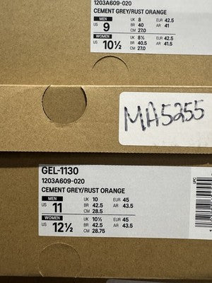 Men’s Size 11-Asics Gel 1130 Cement Grey Rust Orange, Brand New !