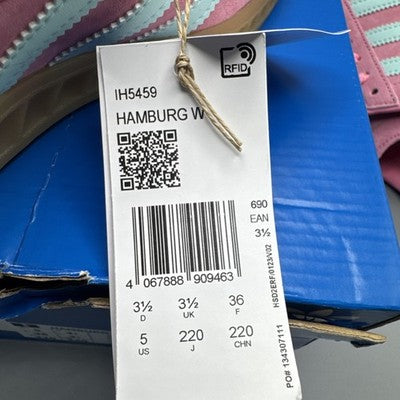 Size 5- adidas Hamburg Bliss Pink Semi Flash Aqua W