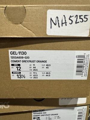 Men’s Size 12  Asics Gel 1130 Cement Grey Rust Orange, Brand New !