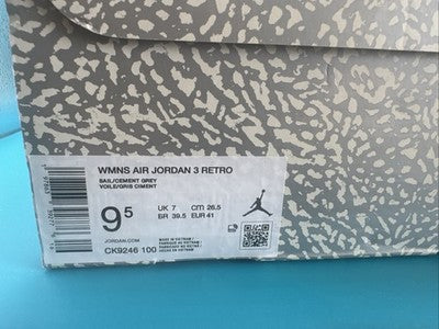 Nike Air Jordan 3 Retro White Silver Sneakers Women's Size 9.5 ( Men’s Size 8)