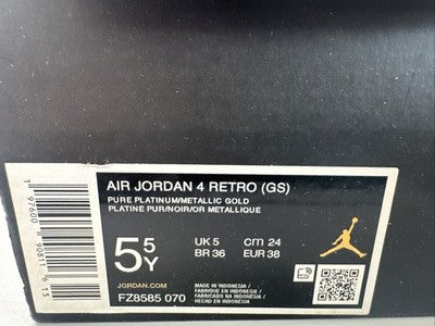 Air Jordan 4 - Platinum Gold Grade School Size 5.5 (ladies Size 7) Brand New!