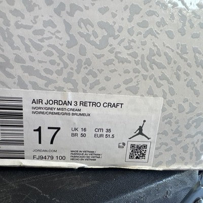 Size 17!!!!  Air Jordan 3 Retro Craft Brand New !