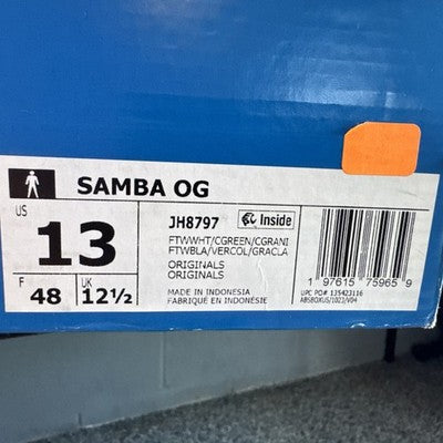 Size 13- adidas Samba OG Cloud White Collegiate Green