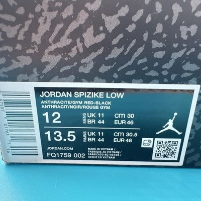 Size 12-Jordan Spizike Low Anthracite Gym Red