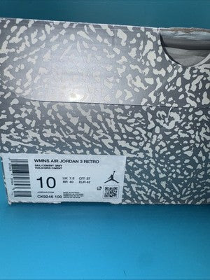 Jordan 3 Women’s “ sail Metallic Silver “ Size 10 Brand New !
