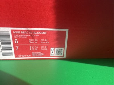 Men’s Size 6 Women’s Size 7 Nike Reactx Rejuven8 Orange Brand New !