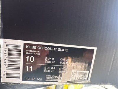 nike kobe offcourt slides Men’s Size 10 Triple White Brand New!
