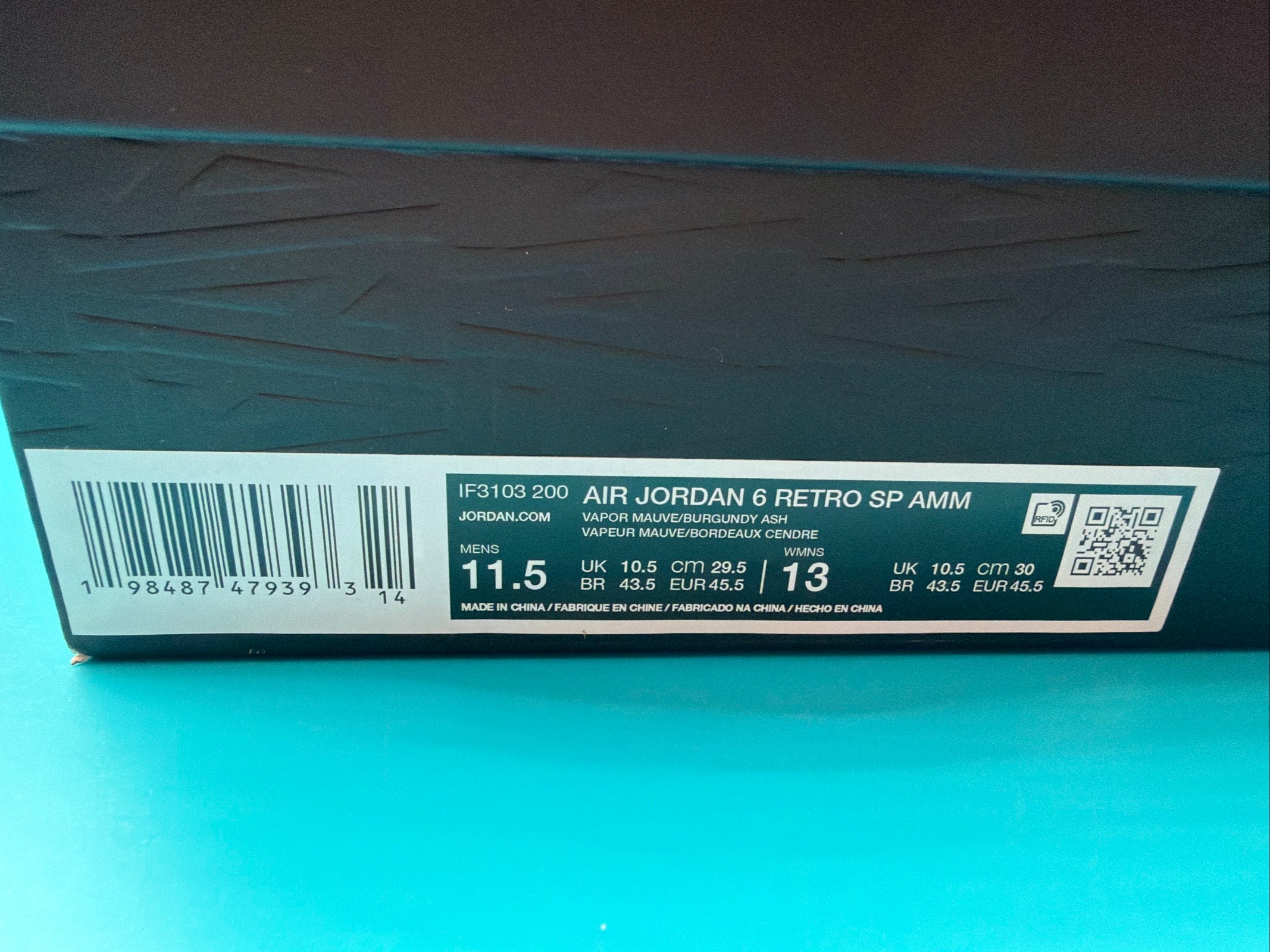 Jordan 6 Retro A Ma Manière "Smokey Mauve" Men's size 11.5 Brand new!
